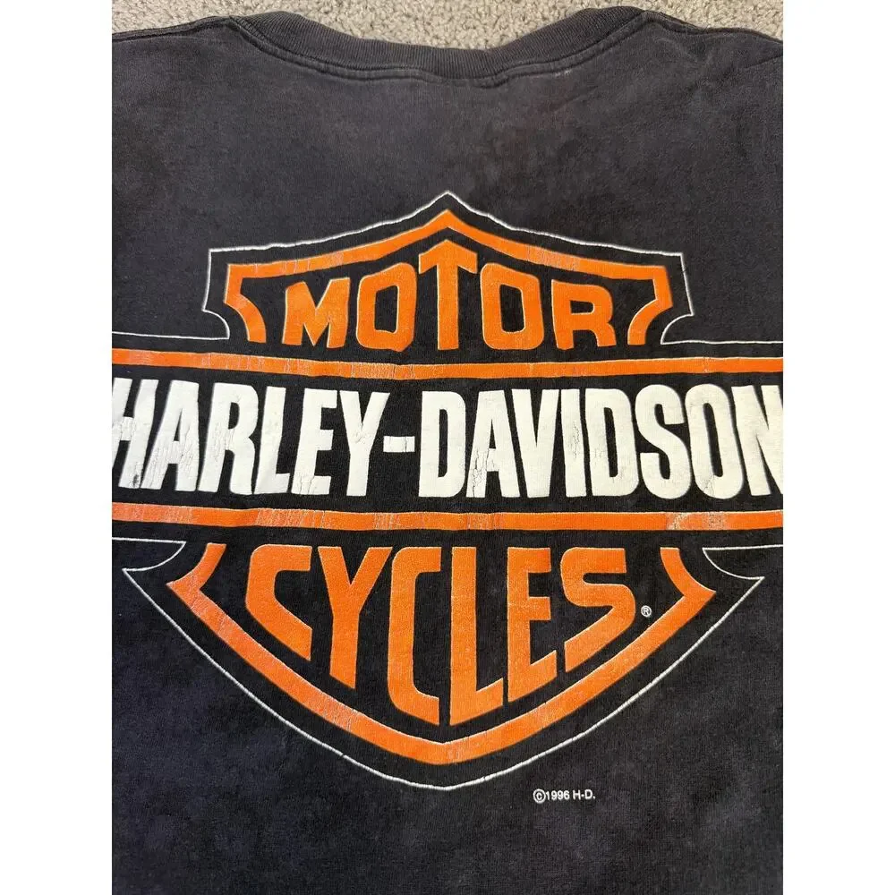 Vintage 90s Harley Davidson Shirt Mens Large Black RULES Screaming Eagle Faded